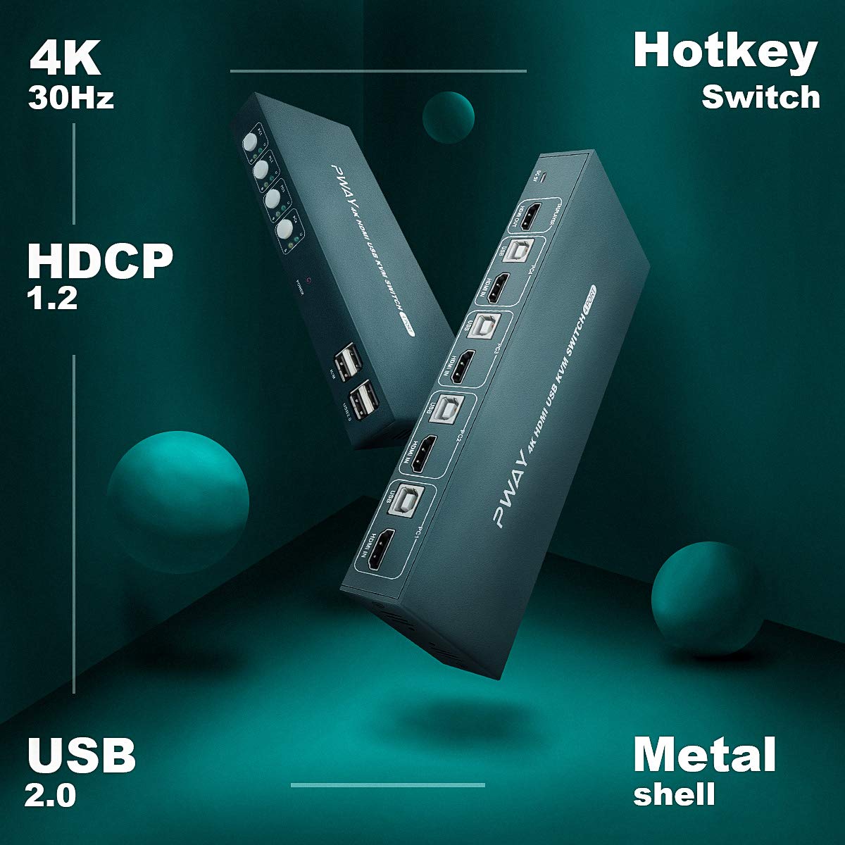4x1 HDMI KVM Switch 4 Port Ultra HD 4K@30Hz, USB 2.0, HDCP 1.2, No